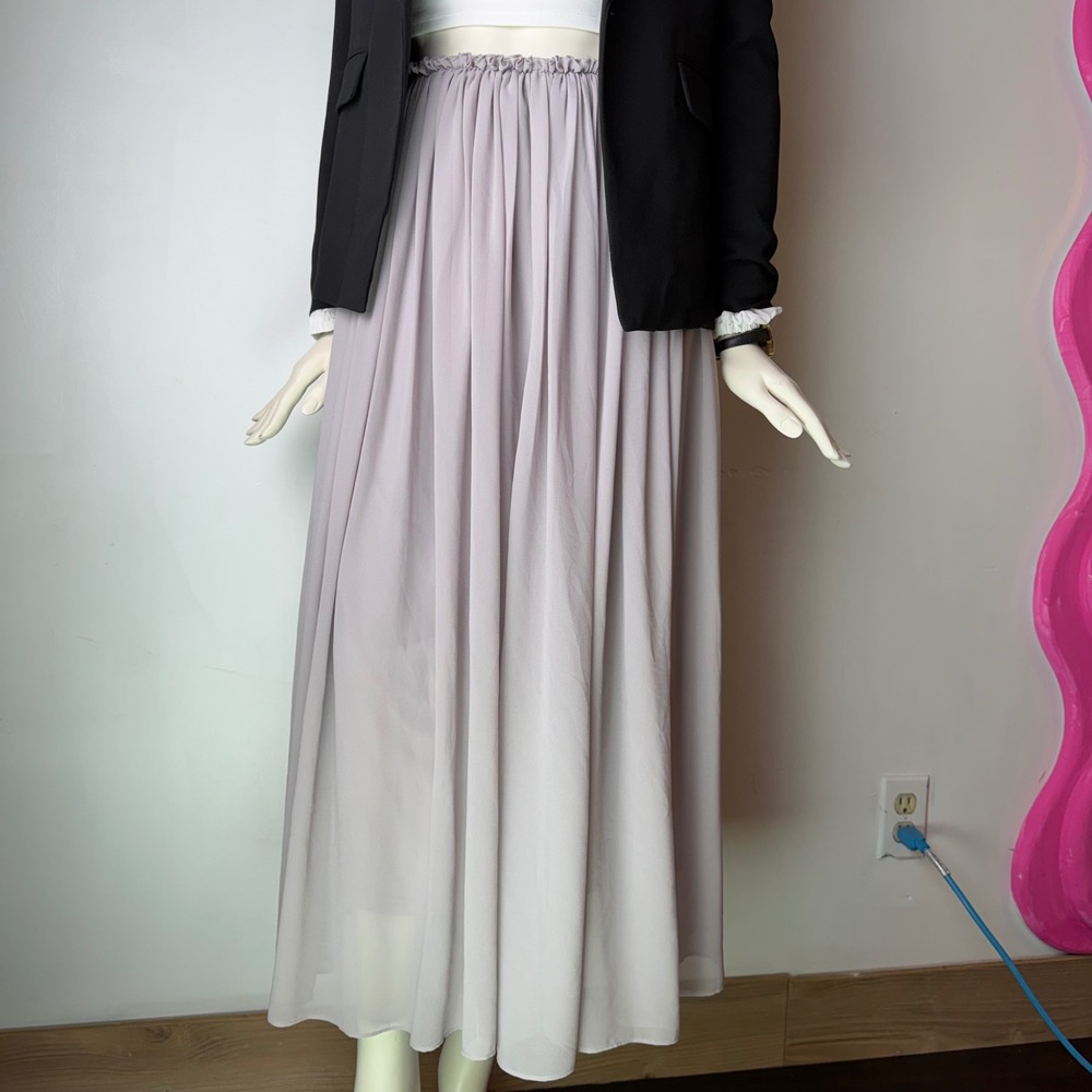 ebase princess Chiffon Maxi Skirt Ruffle Waist Lavender Grey Balletcore Boho S - Picture 10 of 13
